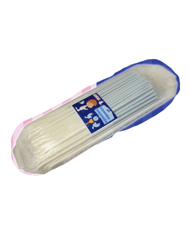CAÑAS COMUNION AZUL/BLANCO + BANDEJA 100 UNIDADES SIDRAL